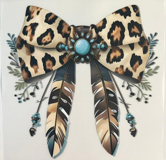 Bow-Cheetah, blue center, feathers