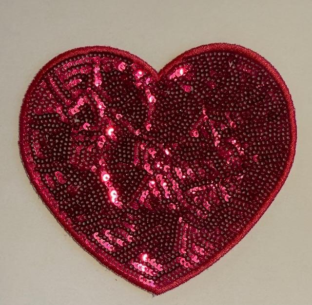 Dark Pink bling  sequin heart hat patch