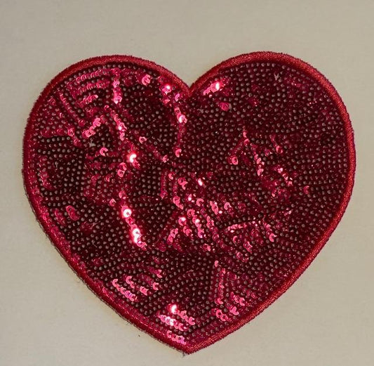 Dark Pink bling  sequin heart hat patch
