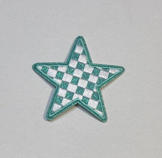 Mint Checkered star hat patch