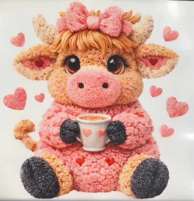 Cow - pink bow, coffee