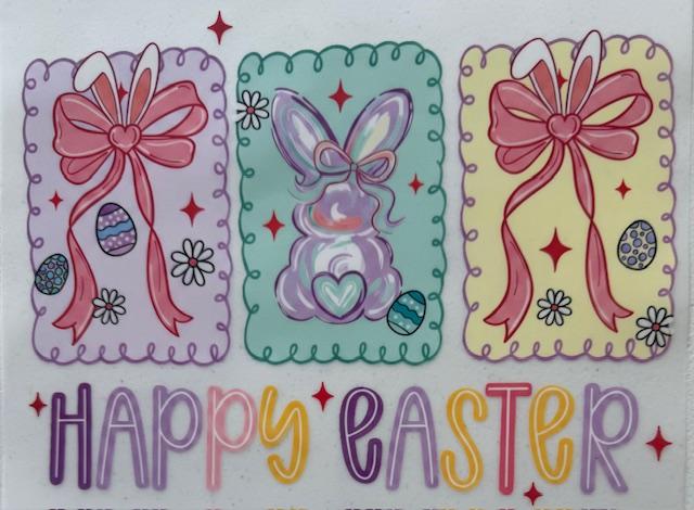 Happy Easter, purle,green, yellow