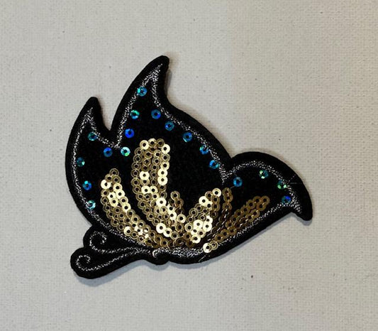 Gold/blue Sequin butterfly hat patch