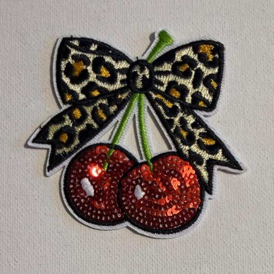Cheetah bow/cherries hat patch