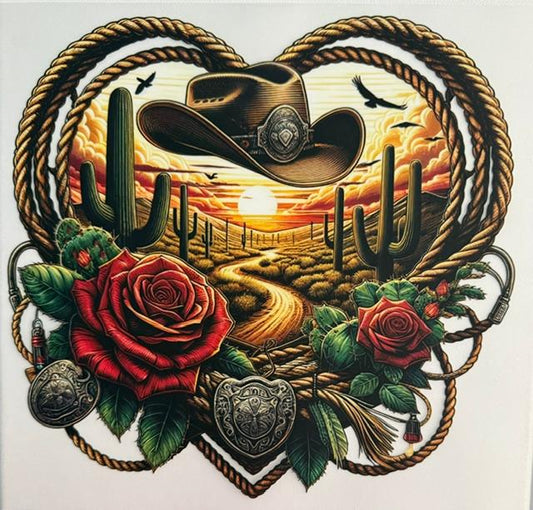 Western rope Heart, desert, sunset, red roses