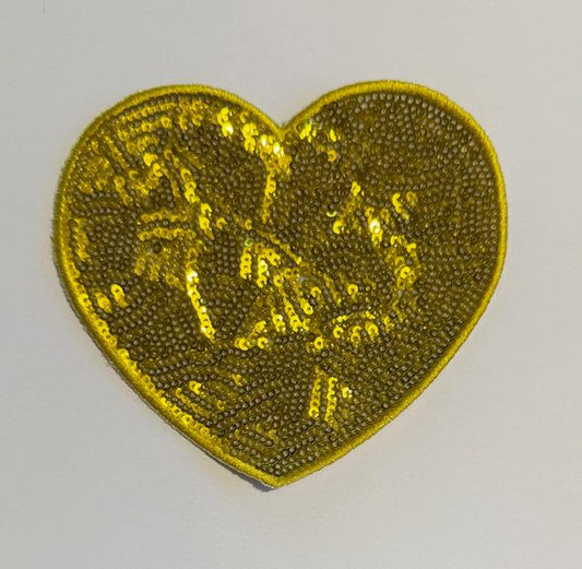 Gold sequin heart hat patch
