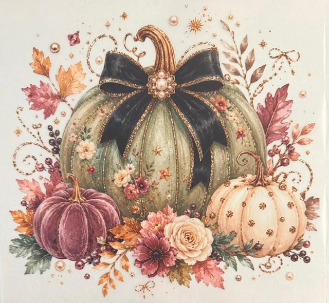 Fall olive green pumpkin/black bow