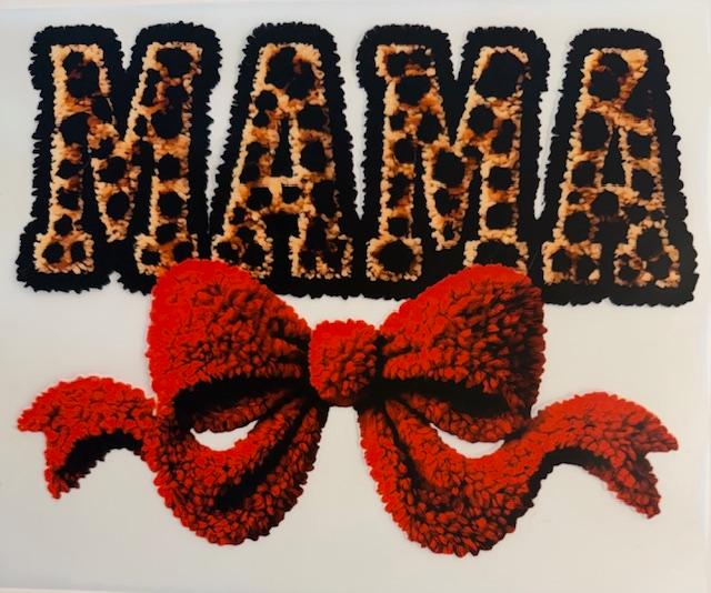 Mama-Cheetah, red yarn bow