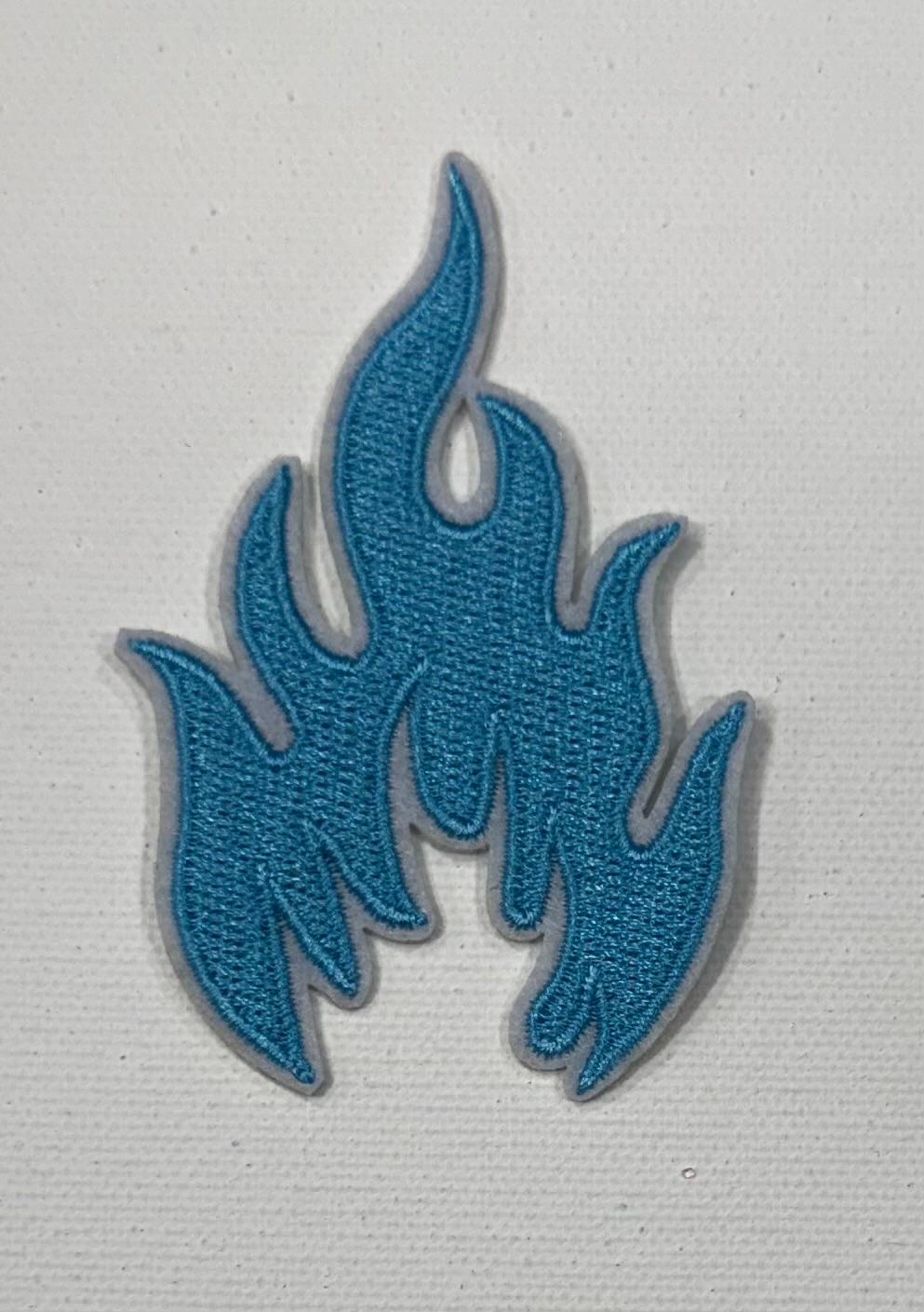 Flames, blue hat patch