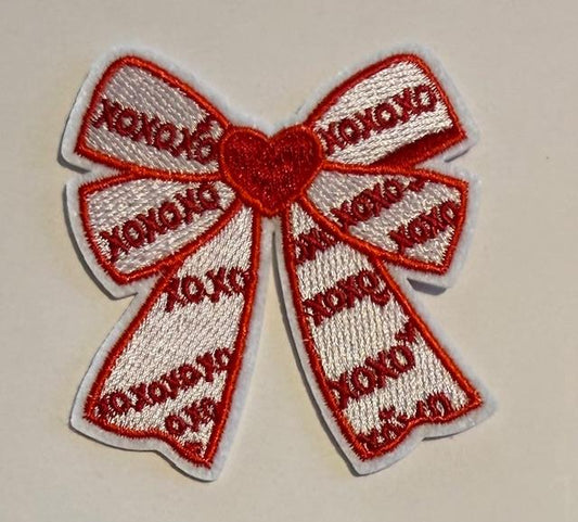 White/red valentines bow hat patch