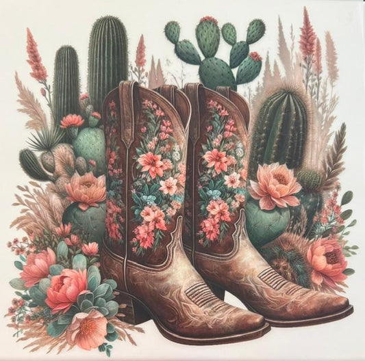 Western, Boots w/ flowers, cactus