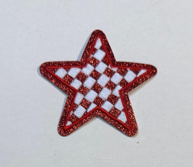 Red Checkered star hat patch