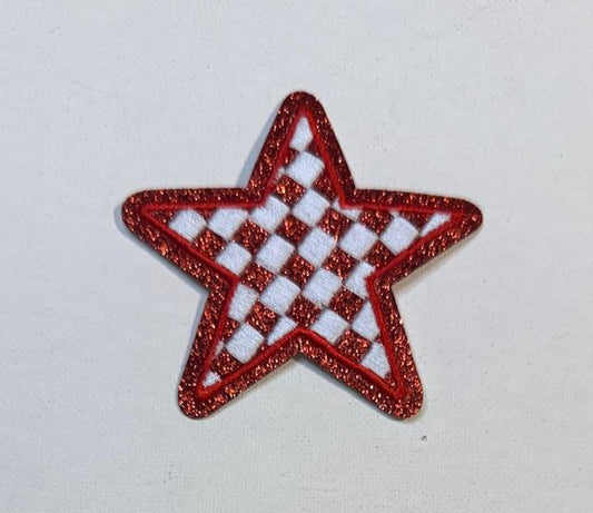 Red Checkered star hat patch