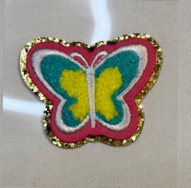Butterfly, pink/blue/yellow hat patch