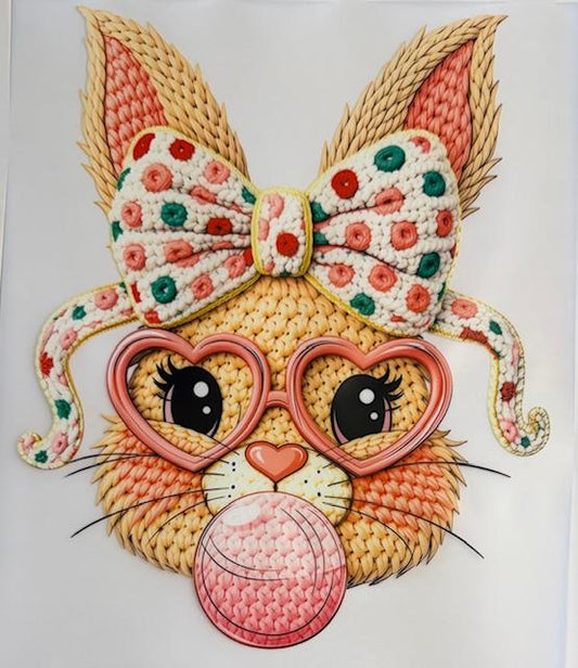Bunny, blowing bubble-yarn bow