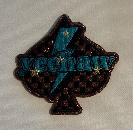 Spade, teal yeehaw hat patch