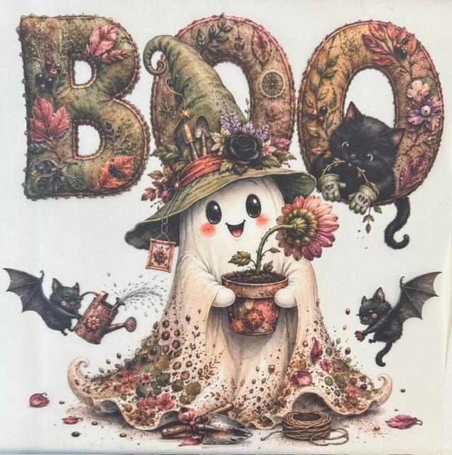 BOO - Ghost holding flower