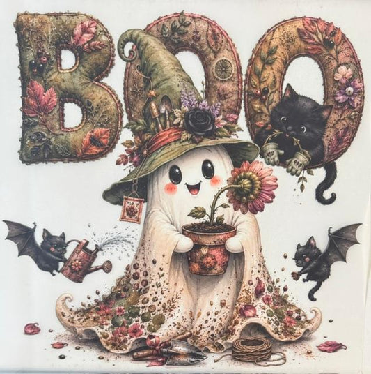 BOO - Ghost holding flower