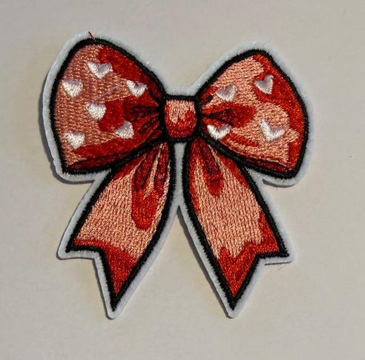 Pink/red valentines bow w/ white hearts hat patch