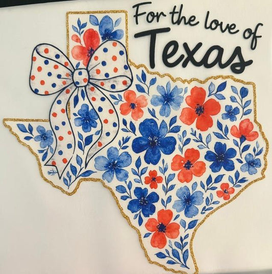 Texas, For the Love of Texas, red/blue flowers
