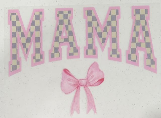 Mama-white checkered light pink bow