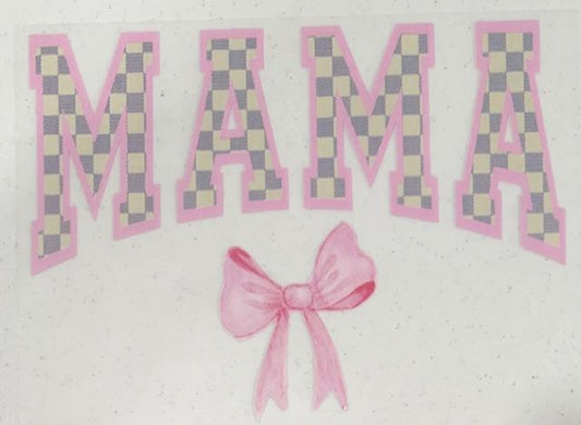 Mama-white checkered light pink bow