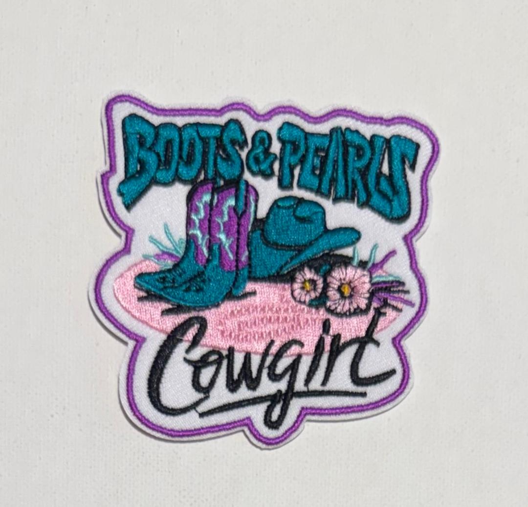 Boots & Pearls teal/pink hat patch