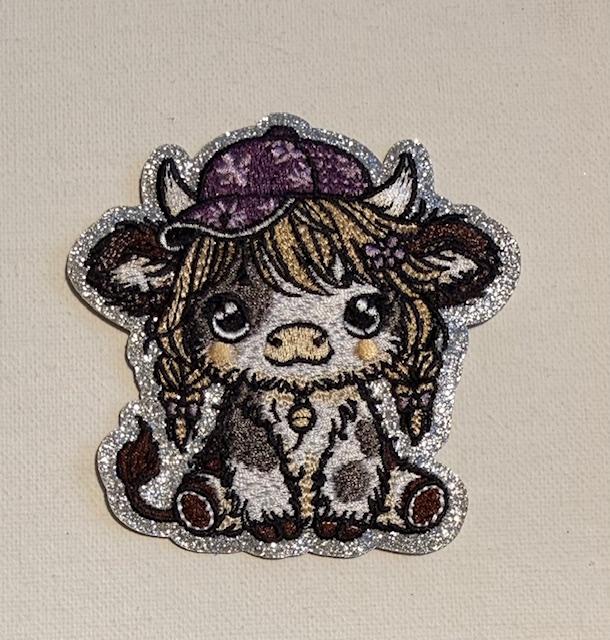 Girl cow w/ purple hat-hat patch