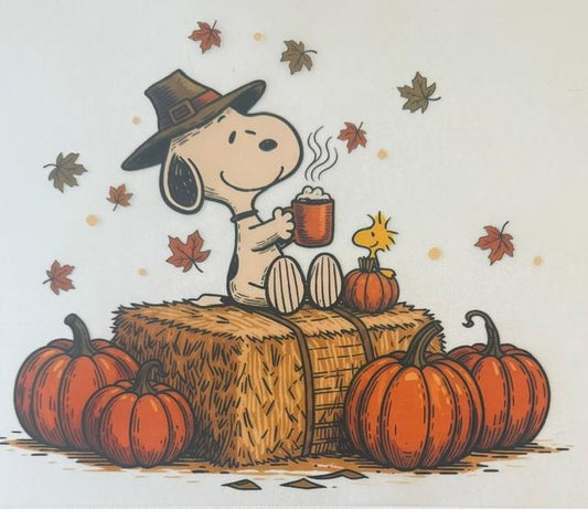 Snoopy sitting on hay bale- Fall