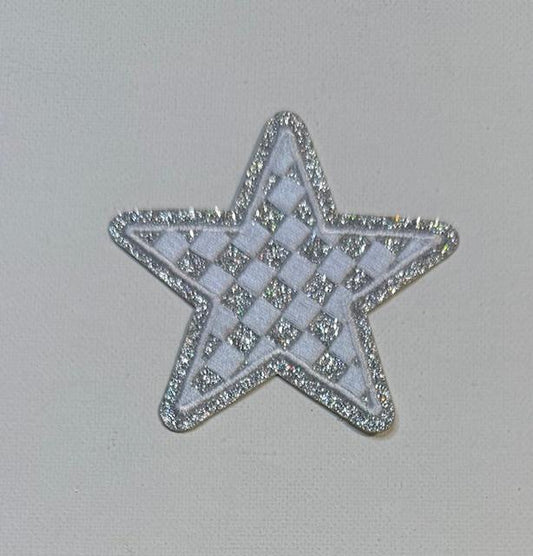 White Checkered star hat patch
