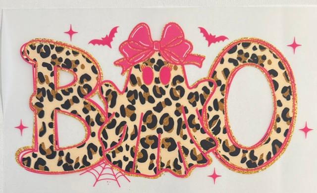 Boo - cheetah, pink bow on ghost
