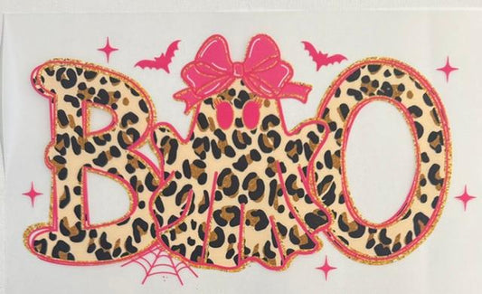 Boo - cheetah, pink bow on ghost