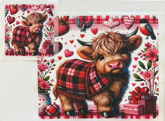 Cow- checkered blanket, hearts-2pc set
