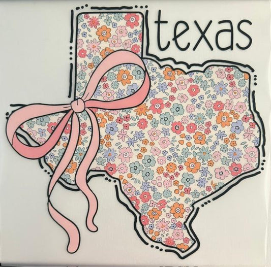 Texas, pink bow, multi colored flowers