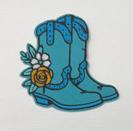 Teal boots hat patch w/ yellow/white flower