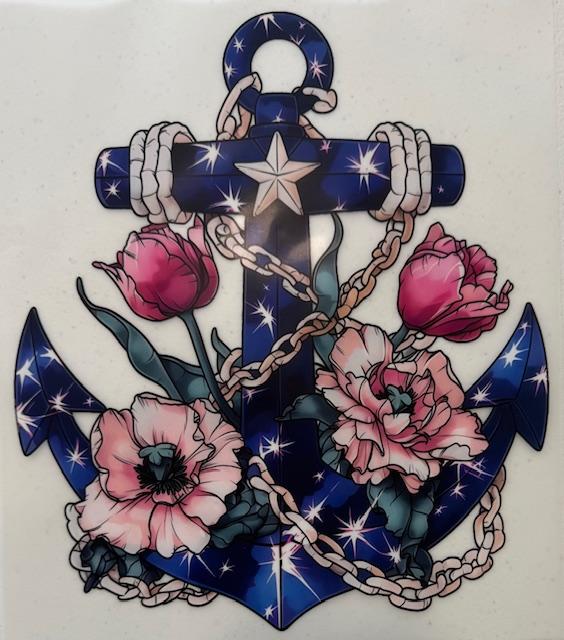 Blue Anchor with flowers