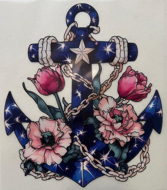 Blue Anchor with flowers