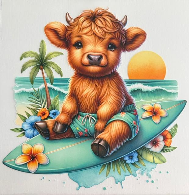 Cow on beach in shorts