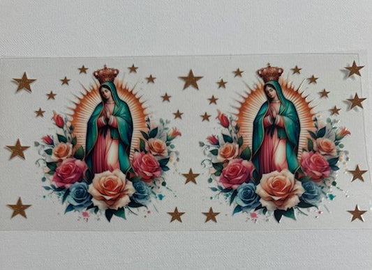 Virgen de Guadalupe-pink, blue roses