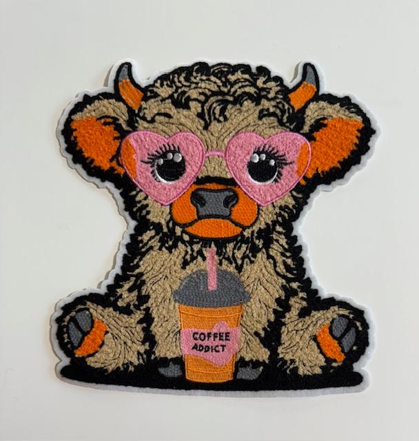 Coffee Addict Cow-chenille Patch