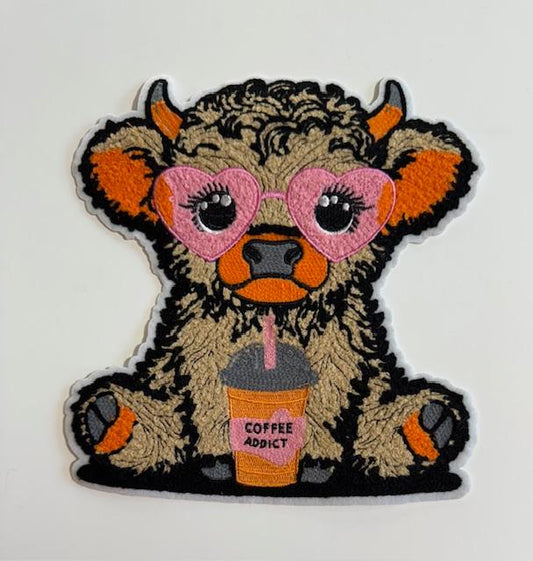 Coffee Addict Cow-chenille Patch