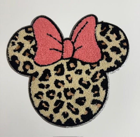 Cheetah Minnie head with pink bow Patch