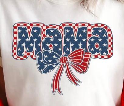 Mama red white blue bow