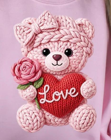 Pink Yarn Valentine Bear