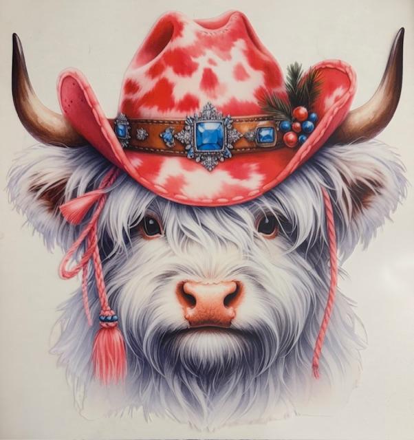 Christmas cow-white/pink cowhide hat