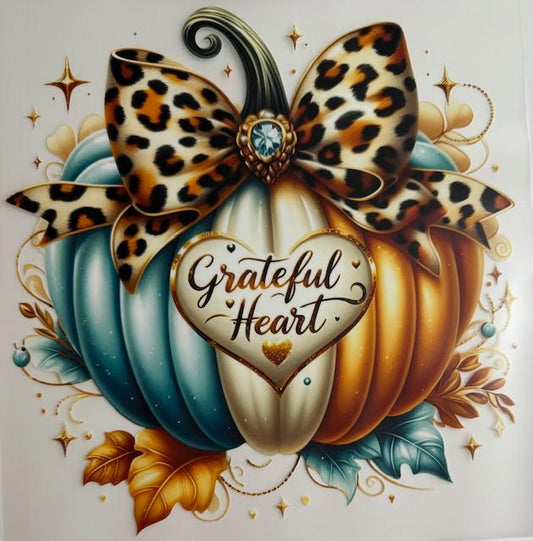 Grateful Heart - pumpkin cheetah bow