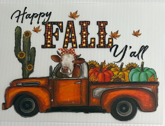 Happy Fall Y'all - cow in truck