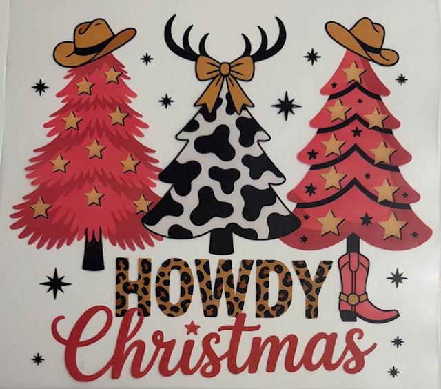 Howdy Christmas -2 pink trees, 1 cow print