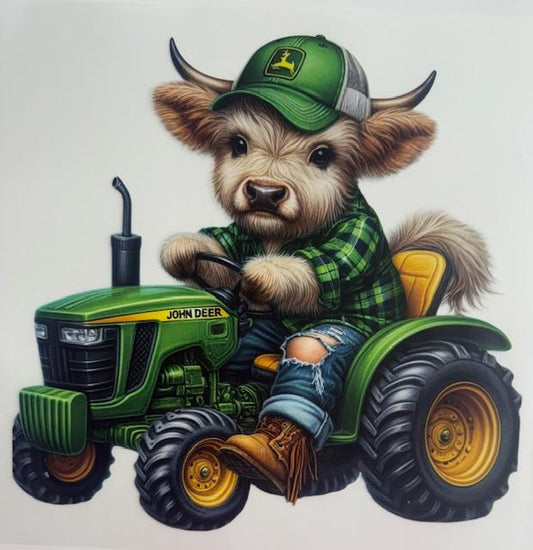 Cow on John Deertractor