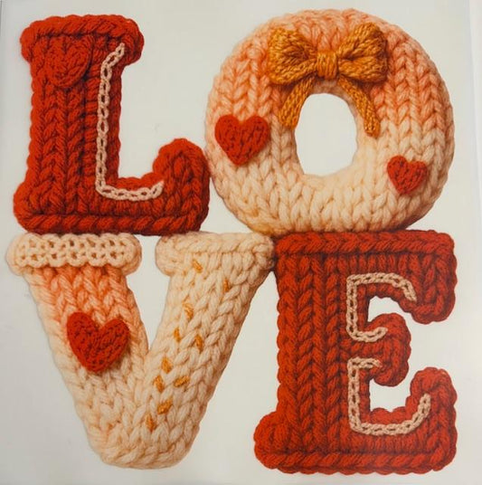 Love - yarn -pink bow on O